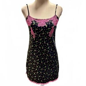 Vintage Y2K Betsey Johnson Satin Embroidered Lace Nightie M